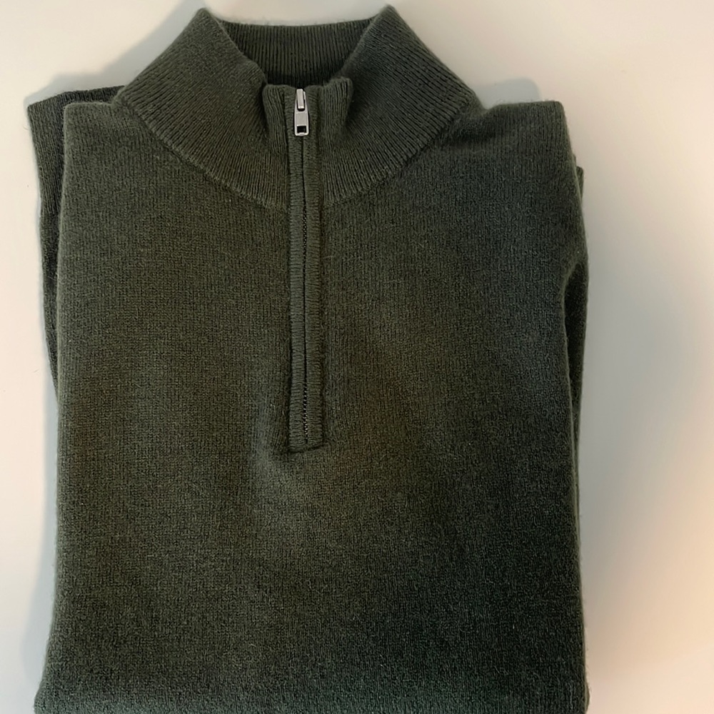 Quince Men's Cashmere Quarter Zip Sweater, Olive